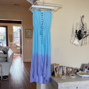 Tiare Hawaii Ombre Blue to Lavender Strapless Maxi Dress